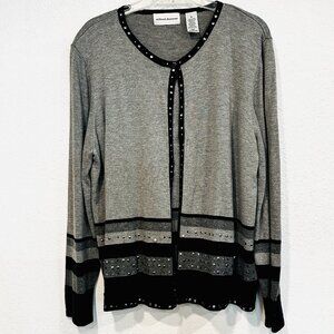 Alfred Dunner Sweater with Attached Tank Gray Black Rhinestone Studded Womens XL